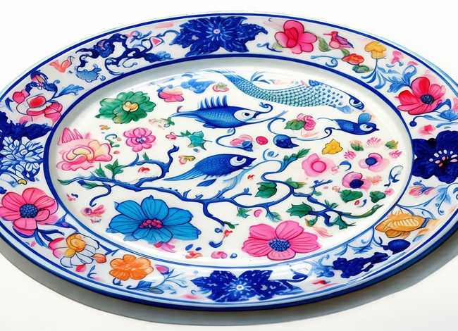 儿童手绘青花瓷盘子图片简笔画 儿童手绘青花瓷盘子图片简笔画彩色