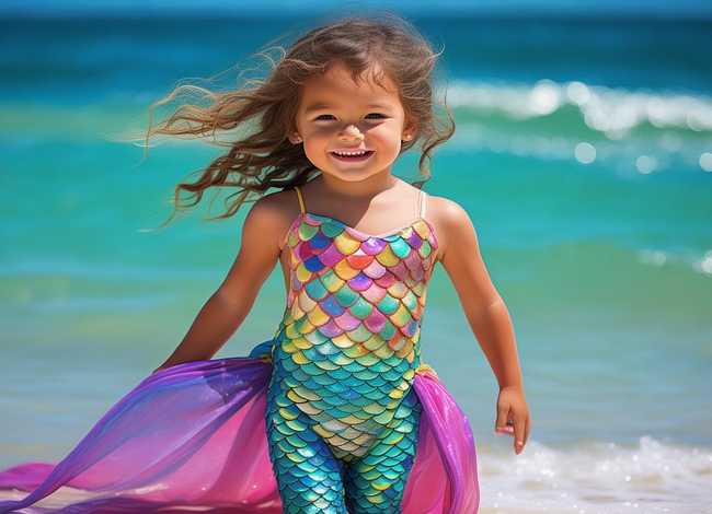儿童美人鱼泳衣；儿童美人鱼泳衣(真人)