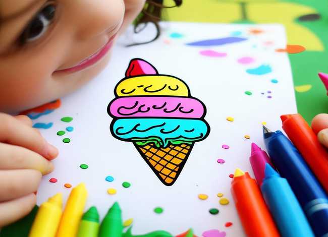 冰淇淋儿童涂色画打印打印版 冰淇淋涂色简笔画