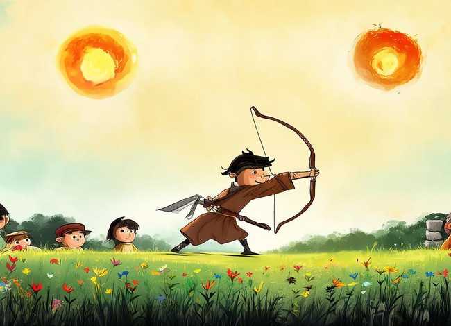 儿童故事配图后羿射日、后羿射日故事幼儿园