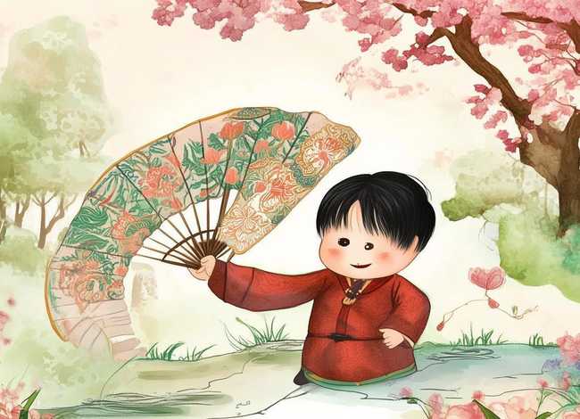 儿童扇子图画，儿童扇子画中国风手绘图片