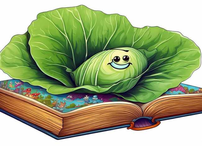 动漫故事书（动漫故事书书皮上有一个卷着叶子的大白菜）