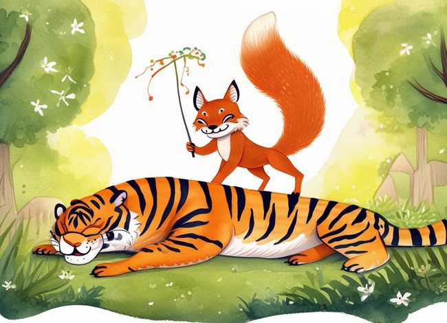 儿童故事狐假虎威插画，幼儿故事狐假虎威