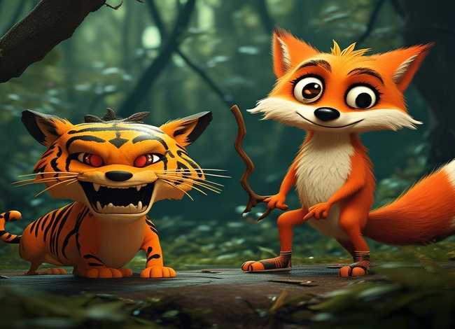 儿童故事狐假虎威简笔画，寓言故事狐假虎威简笔画