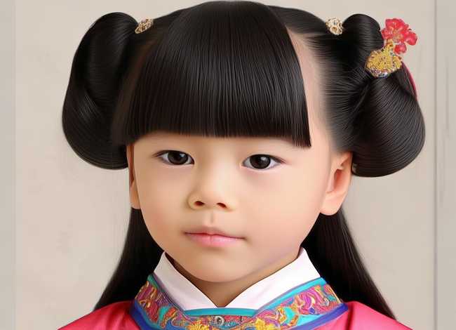 汉服发型儿童；汉服发型儿童10岁中长发有刘海有发簪教程