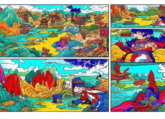 神话故事儿童简笔画连环画，中国神话传说连环画4张故事简笔画