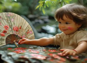 扇子画花儿童；扇子画花儿童图片