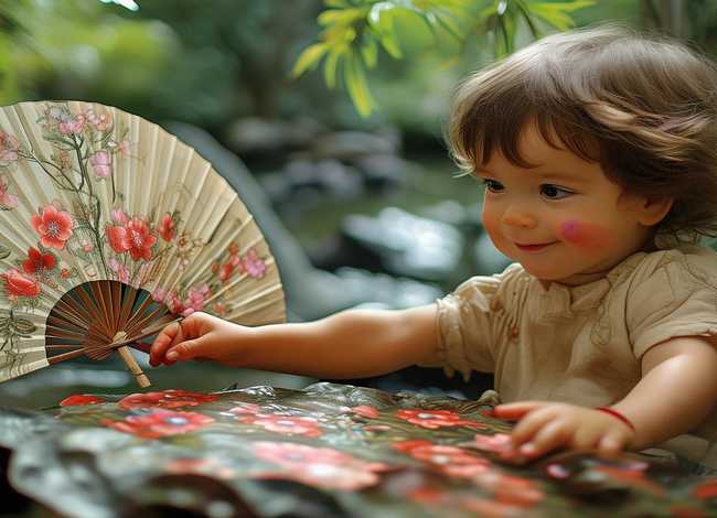 扇子画花儿童；扇子画花儿童图片