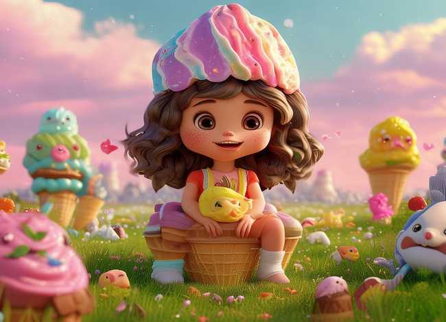 冰淇淋小故事gif；冰淇淋小女孩故事