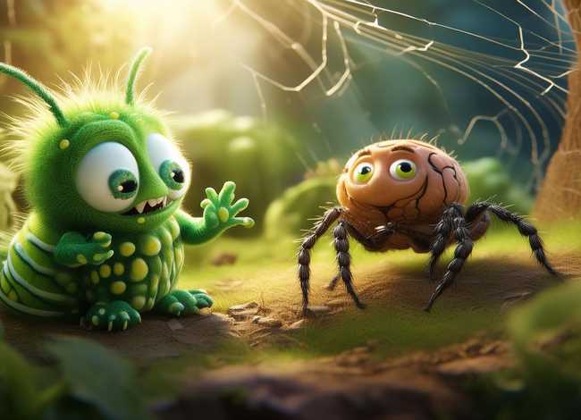儿童故事毛毛虫和蜘蛛，毛毛虫给蜘蛛讲故事