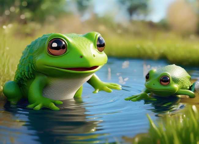 青蛙和小蛙的故事儿童画 小青蛙和鱼的故事