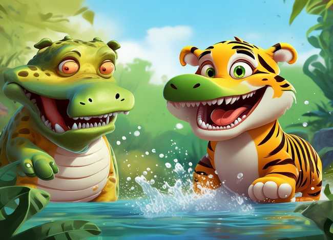 儿童故事鳄鱼和老虎的故事 - 小鳄鱼和小老虎的故事