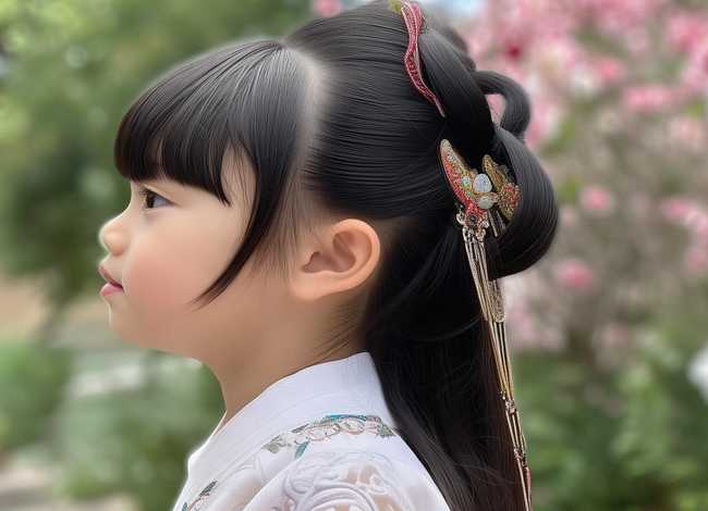 汉服发型儿童；汉服发型儿童10岁中长发有刘海有发簪教程