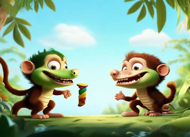 儿童故事小猴斗鳄鱼 - 小猴子和鳄鱼幼儿故事