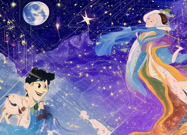 神话故事儿童画牛郎织女；中国神话故事牛郎织女的手抄报