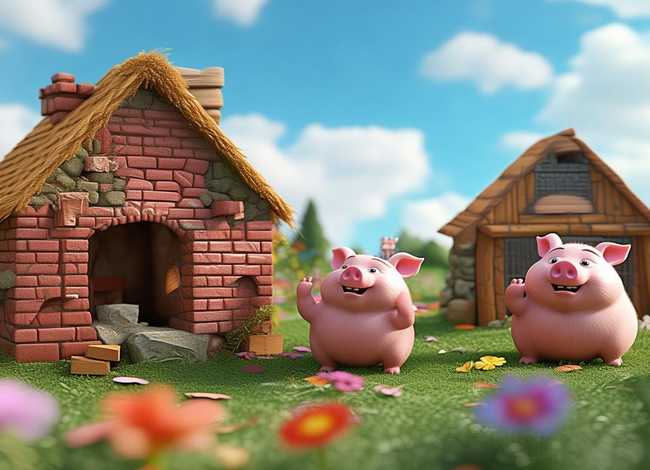 儿童故事三只小猪 - 幼儿园故事三只小猪盖房子