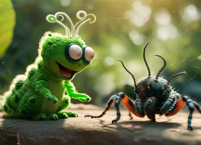 儿童故事毛毛虫和蜘蛛，毛毛虫给蜘蛛讲故事
