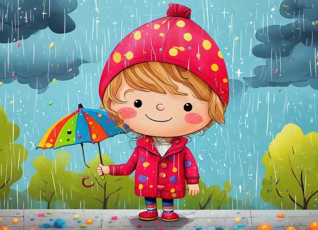 下雨穿雨衣儿童故事，儿童下雨天穿雨衣的简笔画