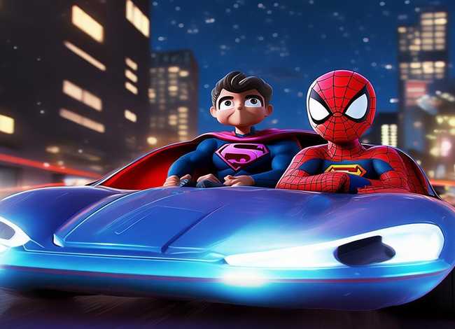儿童故事蜘蛛侠和超人，播放蜘蛛侠和超人开车的图片