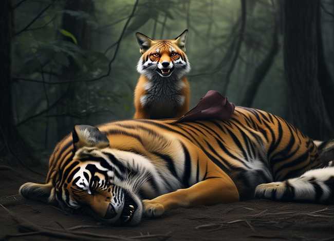 狐假虎威成语绘画、狐假虎威成语绘画图片大全