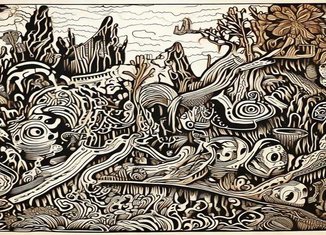 复杂线描儿童故事画、线描复杂手绘插画