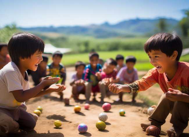 农村儿童甩洋片照片大全，儿童甩甩球的玩法指导重点