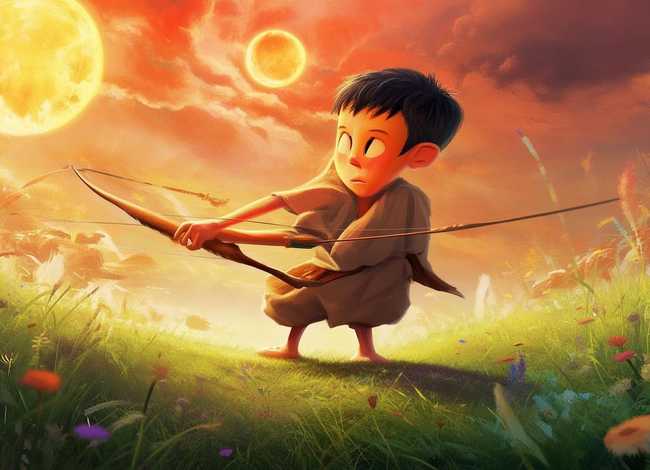 后羿射日儿童故事画图 - 后羿射日儿童画图片