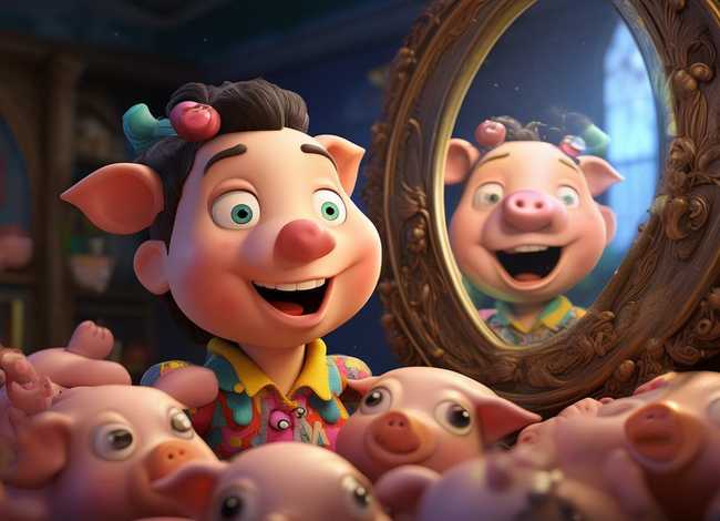 儿童故事表演小猪照镜子 - 小猪照镜子故事表演老师