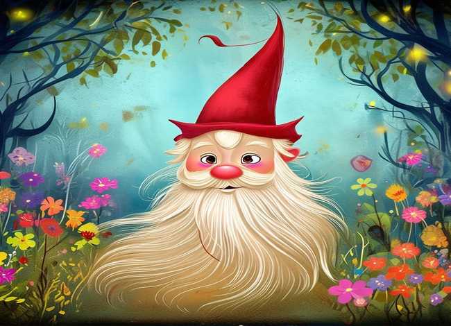 儿童插画图书；儿童插画图书戴红帽子白胡子精灵