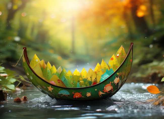 儿童故事树叶船、幼儿故事树叶船