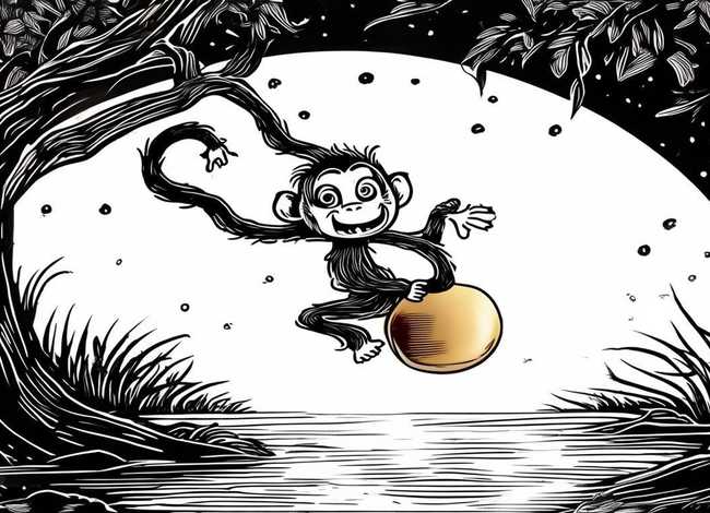 儿童故事猴子捞月简笔画、寓言故事猴子捞月简笔画