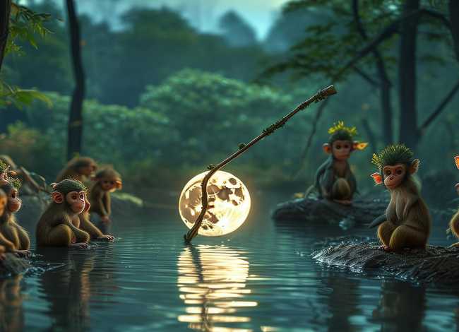 儿童睡前故事猴子捞月亮的故事，猴子捞月亮的故事 睡前故事