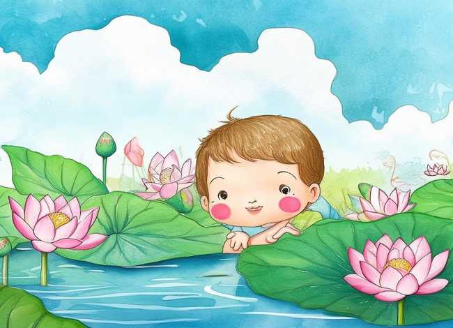 儿童荷花图片手绘，儿童荷花图片手绘图