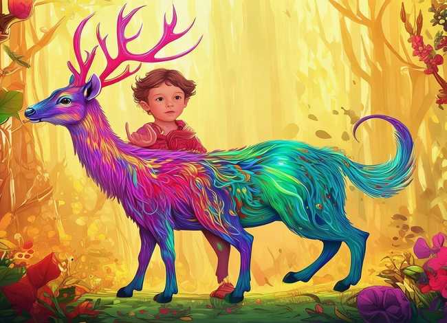 九色鹿儿童故事图片；九色鹿儿童画图片