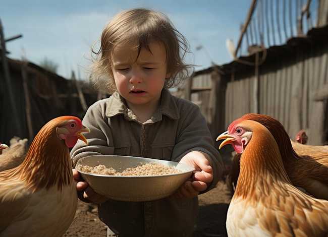 虐待儿童喂鸡食 - 喂鸡的小孩