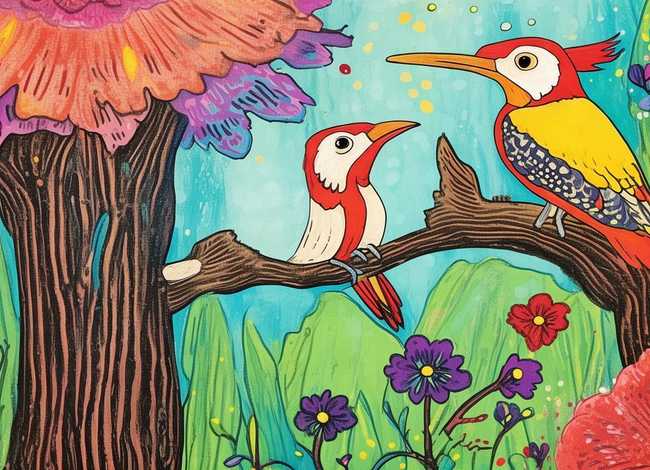 啄木鸟儿童画、啄木鸟儿童画图片大全