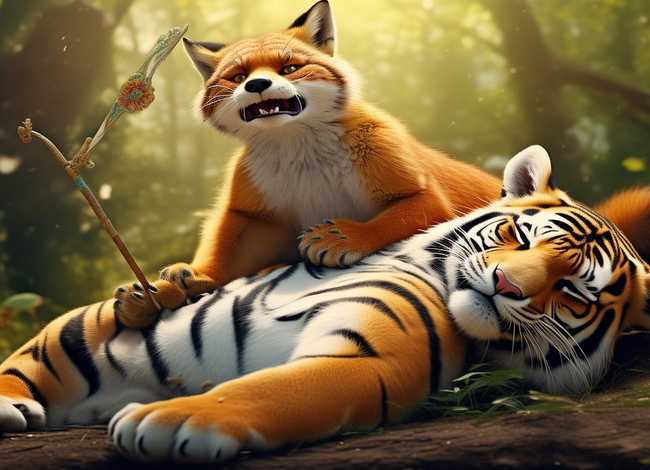 狐假虎威儿童画，狐假虎威儿童画图片