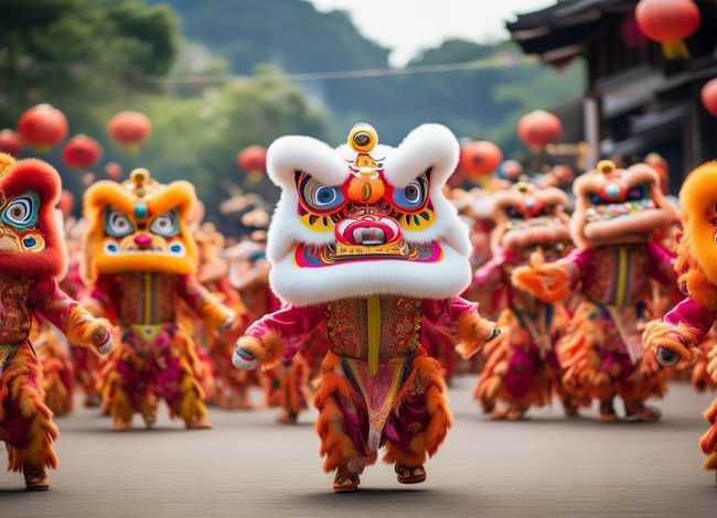 舞狮儿童画图、6-12岁儿童舞狮图画