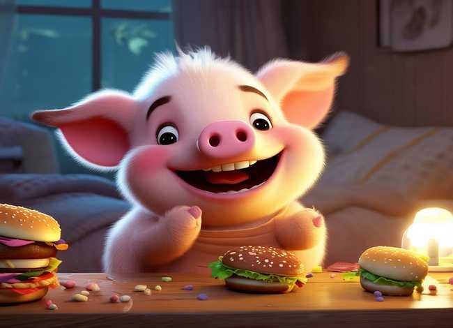 儿童睡前故事小猪吃汉堡的故事、爱吃的小猪睡前故事
