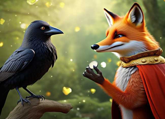 儿童故事狐狸和乌鸦插图、狐狸和乌鸦的故事插图
