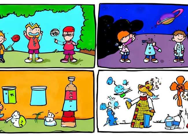 4格儿童简笔画科学故事；科学小故事简笔画