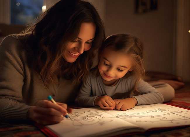 简笔画妈妈讲故事、妈妈讲故事简笔画步骤