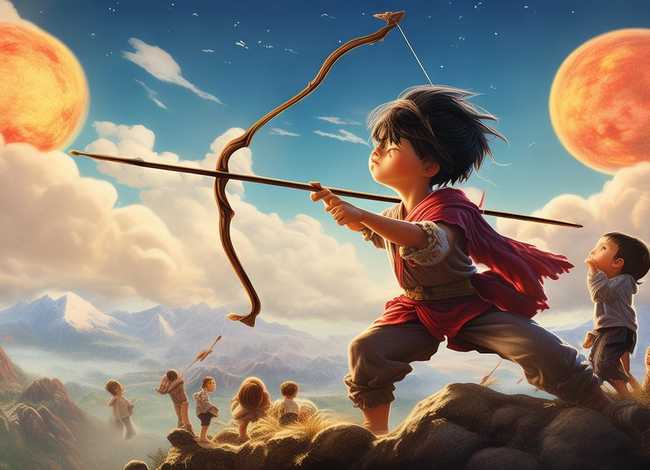 后羿射日儿童故事画图片大全 - 后羿射日儿童简笔画图片