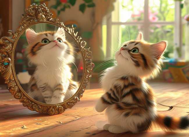 小花猫照镜子儿童小故事、幼儿视频讲故事《小花猫照镜子》