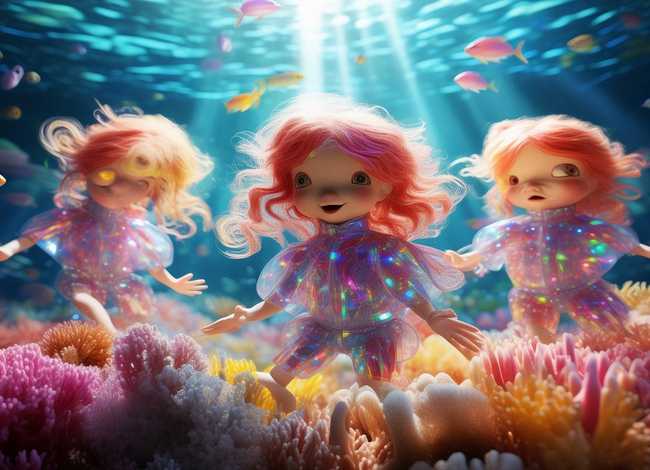 海底儿童画 - 海底儿童画三个人