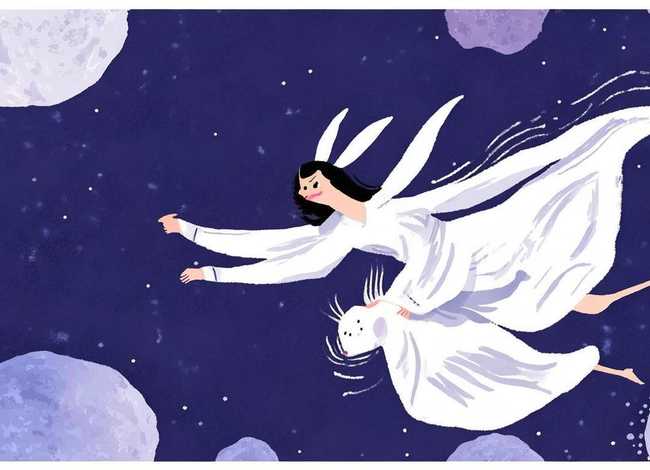 神话故事儿童画嫦娥奔月；中国神话故事嫦娥奔月手抄报,四年级,简笔画