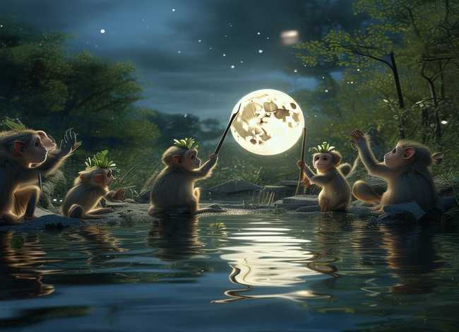 儿童睡前故事猴子捞月亮的故事，猴子捞月亮的故事 睡前故事