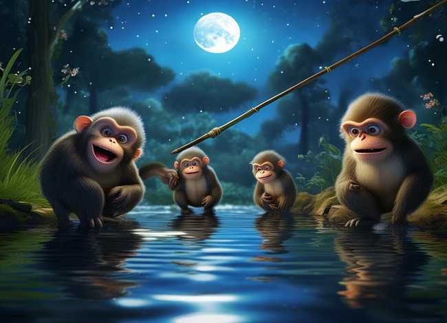 猴子捞月亮故事书 - 猴子捞月亮的故事书