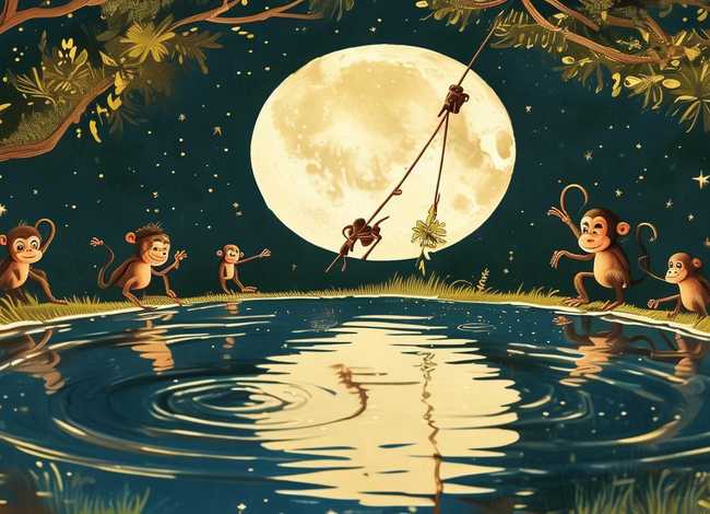 儿童故事猴子捞月亮英文版、英文版猴子捞月亮的故事