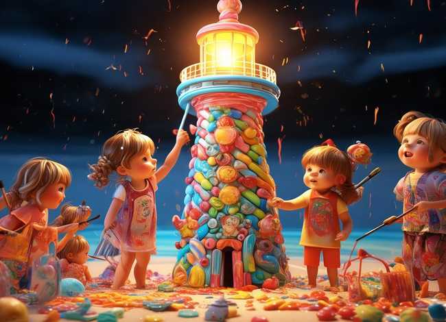 儿童动画灯塔故事；灯塔儿童创意画